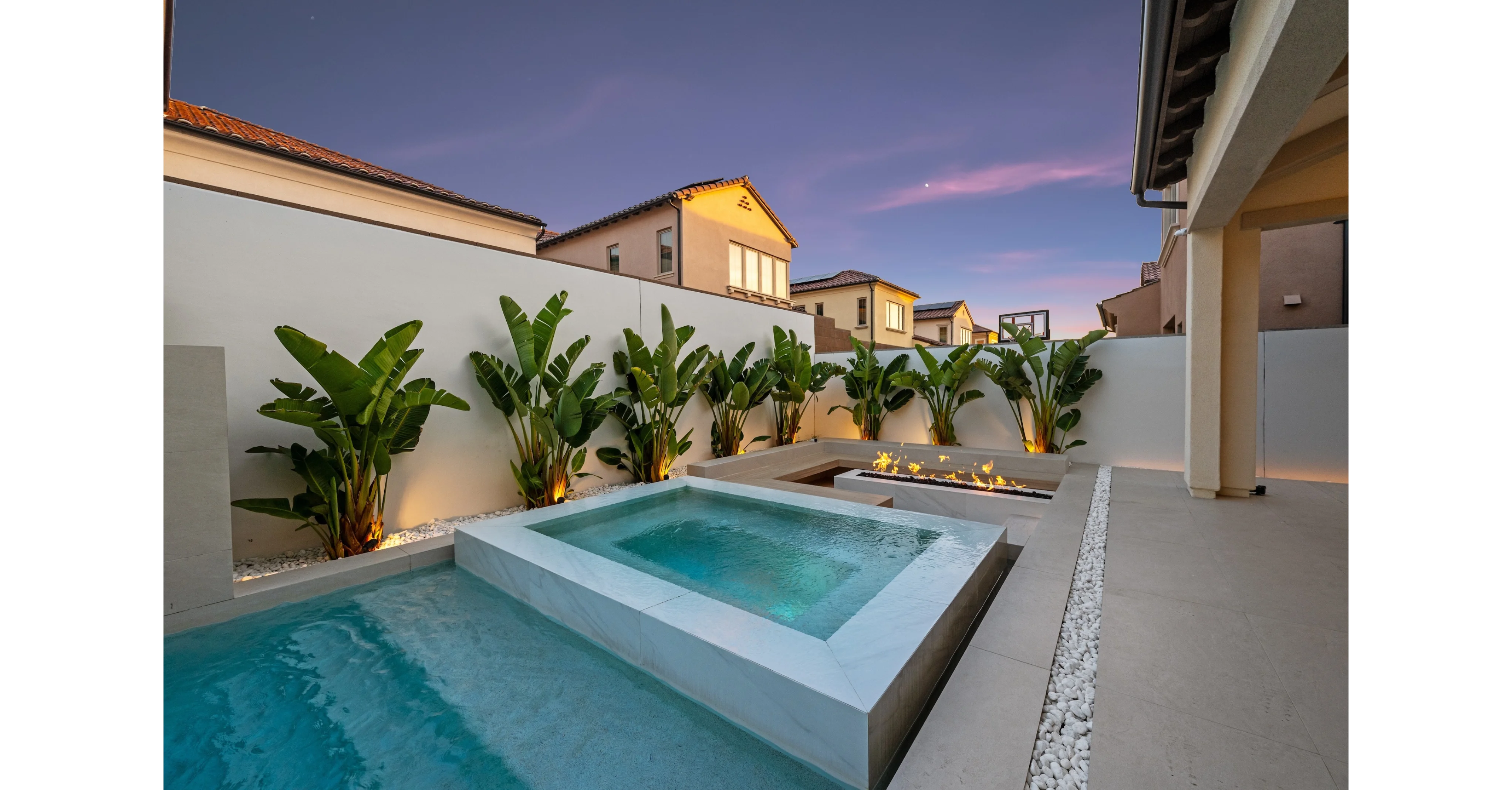 Modern plunge pool and spa in Australian backyard