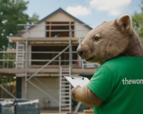 The Wombat™ mascot celebrating successful home renovation and extension projects in Perth with licensed builders